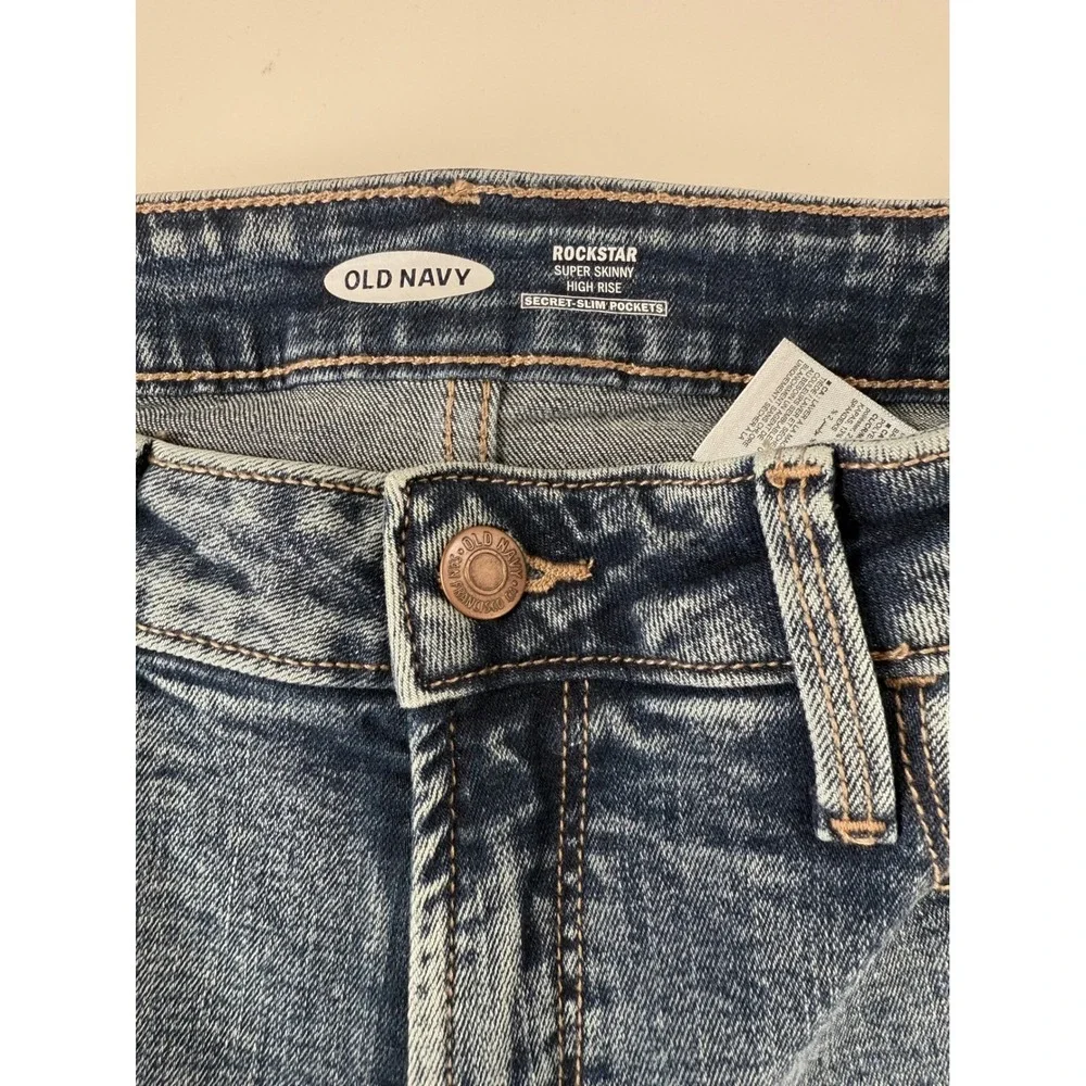 Old Navy Rockstar Super Skinny High Rise Jeans Distressed Blue Petite Size 8 - Picture 5 of 10